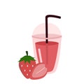 Strawberry with glass of smoothie milkshake