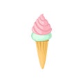 Strawberry Green Tea Ice Cream Cone Illustration