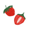 strawberry half and whole icon. hand drawn vector, minimalism. berry, summer, sweet, juicy, red. Royalty Free Stock Photo