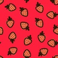 Strawberry Hand Draw Seamless Cute Pattern. Summer Bright endless Background