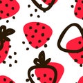 Strawberry Hand Draw Seamless Cute Pattern. Summer Bright endless Background Royalty Free Stock Photo