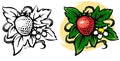 Strawberry hand drawing vector. Berry , leafs. White flower. Isolated. Sticker. Bush of fruits is drawn. Art illustration. Set of Royalty Free Stock Photo