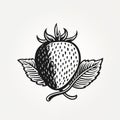 Strawberry. Hand-drawn black flat  illustration isolated on white. AI generated Royalty Free Stock Photo