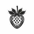 Strawberry. Hand-drawn black flat  illustration isolated on white. AI generated Royalty Free Stock Photo