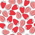 Strawberry, hand drawn sketch linen vector seamless pattern Royalty Free Stock Photo
