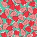 Strawberry, hand drawn sketch linen vector seamless pattern Royalty Free Stock Photo