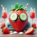 strawberry having spa day, cucumber slices on eyes, Funny fruits image HD