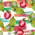 Strawberry healthy food. Watercolor background illustration set. Seamless background pattern.