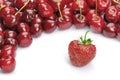 Strawberry and heap of cherries Royalty Free Stock Photo