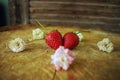 Strawberry Heart of Mary love to eat on the table. Royalty Free Stock Photo