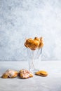 Strawberry heart pop tarts, shot from the top on a  concrete  background. Tasty toaster pastry Royalty Free Stock Photo