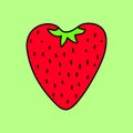 Strawberry heart, red ripe fruit cartoon illustration, vector Royalty Free Stock Photo