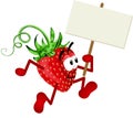 Strawberry Holding Blank Signboard