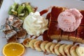 Strawberry honey Toast bread topped with ice cream, stawberry se Royalty Free Stock Photo