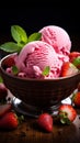 Strawberry ice cream in a bowl with fresh strawberries, delicious Royalty Free Stock Photo