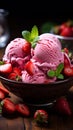 Strawberry ice cream in a bowl with fresh strawberries, delicious Royalty Free Stock Photo