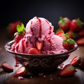 Strawberry ice cream in a bowl with fresh strawberries, delicious Royalty Free Stock Photo