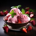 Strawberry ice cream in a bowl with fresh strawberries, delicious Royalty Free Stock Photo