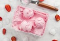 Strawberry ice cream in box on a white background Royalty Free Stock Photo