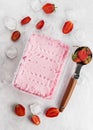 Strawberry ice cream in box on a white background Royalty Free Stock Photo