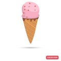 Strawberry ice cream cone color flat icon Royalty Free Stock Photo