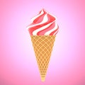 Strawberry ice cream cone. 3D rendering Royalty Free Stock Photo