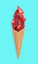 Strawberry ice cream cone with fresh fruits Royalty Free Stock Photo