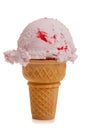 Strawberry ice cream cone on white