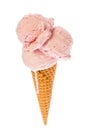 Strawberry ice cream in a cone on white background Royalty Free Stock Photo