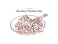 Strawberry ice-cream crepe with crumble serve in pan. Hand draw Royalty Free Stock Photo