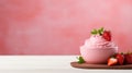 Strawberry ice cream. Delicious sweet ice cream in plate. Minimalism. AI generated