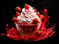 Strawberry ice cream with dropping cream and fresh fruits Royalty Free Stock Photo