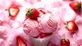 Strawberry ice cream and fresh strawberries on pink background. Popsicles with fresh berries. Royalty Free Stock Photo