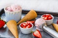 Strawberry Ice Cream With Fruit and Cones Royalty Free Stock Photo