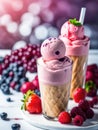 strawberry ice cream in a glass berry mood summer dessert. Royalty Free Stock Photo