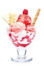 Strawberry ice cream in glass bowl