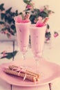 Strawberry ice cream with ice in the shape of a heart in glasses Royalty Free Stock Photo