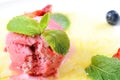 Strawberry ice-cream with pineapples and mint Royalty Free Stock Photo