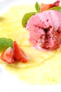 Strawberry ice-cream with pineapples and mint Royalty Free Stock Photo