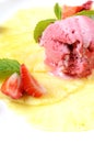 Strawberry ice-cream with pineapples and mint Royalty Free Stock Photo