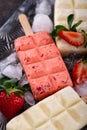 Strawberry ice cream pop sicle with mint Royalty Free Stock Photo