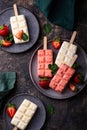 Strawberry ice cream pop sicle with mint Royalty Free Stock Photo