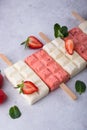 Strawberry ice cream pop sicle with mint Royalty Free Stock Photo