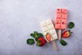 Strawberry ice cream pop sicle with mint Royalty Free Stock Photo