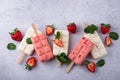 Strawberry ice cream pop sicle with mint Royalty Free Stock Photo