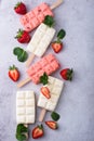 Strawberry ice cream pop sicle with mint Royalty Free Stock Photo