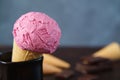 Strawberry ice cream scoop close up, copy space Royalty Free Stock Photo