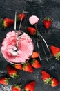 Strawberry ice cream scoop with fresh strawberries and waffle icecream cones Royalty Free Stock Photo