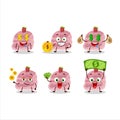 Strawberry ice cream scoops cartoon character with cute emoticon bring money Royalty Free Stock Photo