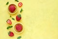 Strawberry ice cream sorbet with fresh berry . Top view with copy space Royalty Free Stock Photo